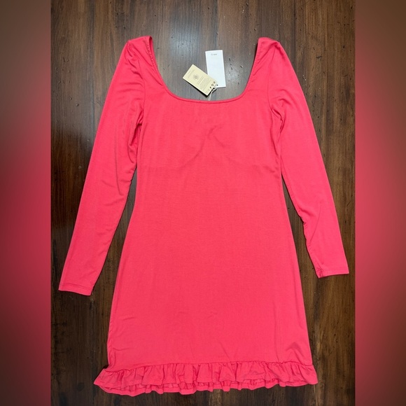 Mango MNG Pink Drawstring Dress Size 8 Knit Ruffle Beach Spring Lightweight NWT - Picture 4 of 13